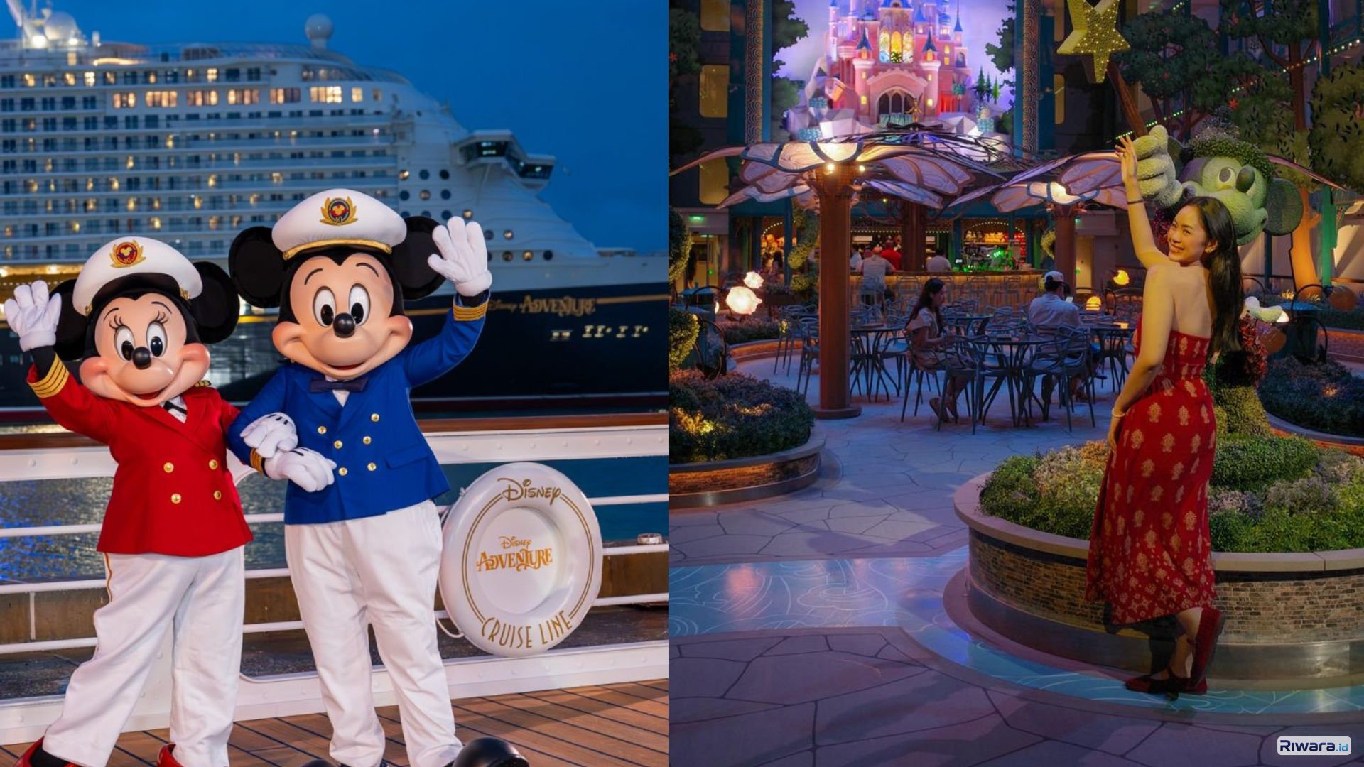 Mickey Mouse dan Minnie Mouse, Rania berfoto di kapal pesiar Disney Cruise, Minggu, 8 Maret 2026